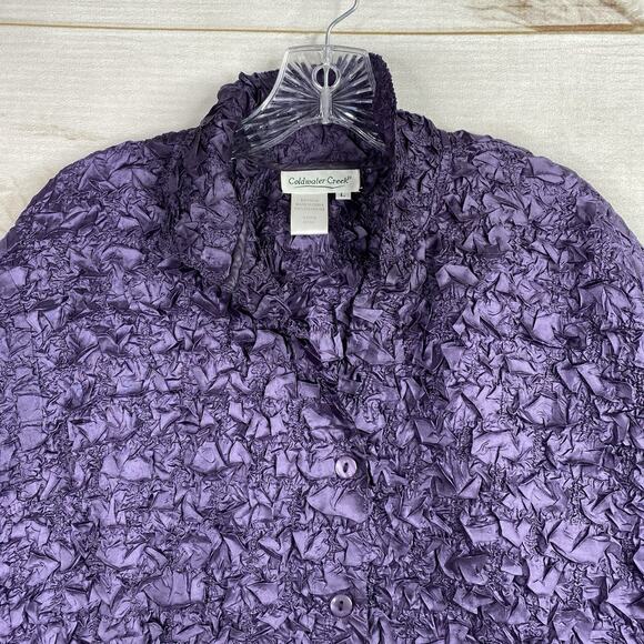Coldwater Creek Shirt Womens L Purple Crinkle Texture Lightweight Stretch Button - Picture 2 of 8
